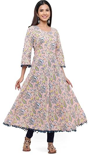 Printed Anarkali Cotton Kurti, Size : S, M, XL