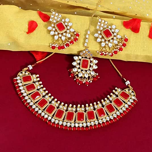 Kundan Necklace Set - Red