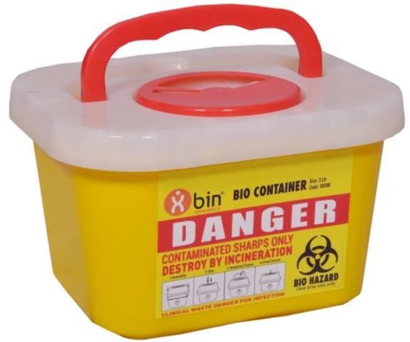 XBIN Rectangular Polycarbonate Bio Container 3Ltr, for Disposing Medical Waste, Pattern : Plain