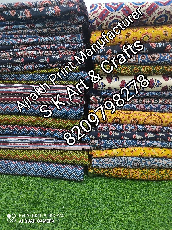 Ajrakh Print hand block fabric, for Garments, Roll Length : 10 Mtrs