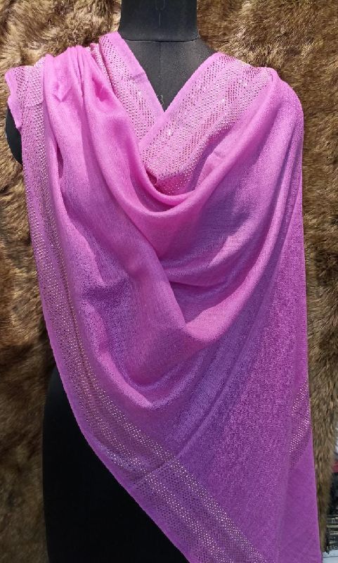 Fine Wool Crystal Border Stole, Occasion : Casual Wear