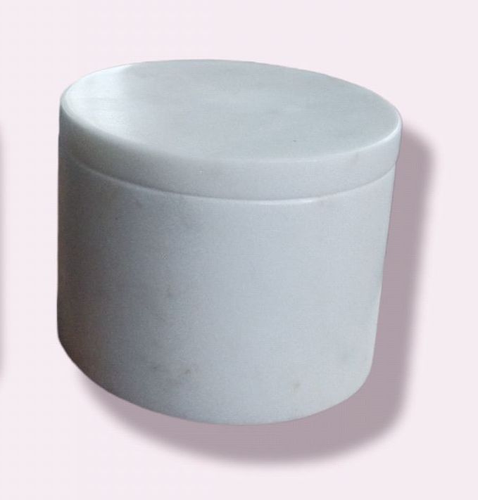 Round White Marble Box, Pattern : Plain