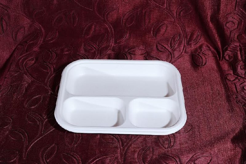 9X6 Inch Three Compartment Rectangular Plate, for Serving Food, Pattern : Plain