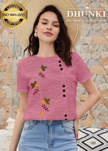 girls embroidered designer top, Neck Style : Round Neck, Feature
