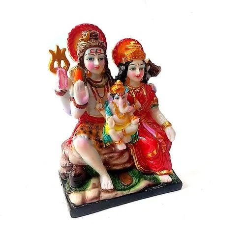 Marble Colored Shiv Parivar Statue, for Worship, Temple, Pattern : Painted
