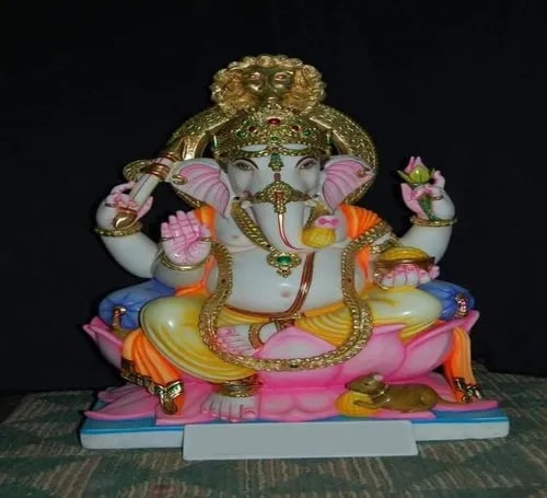 Marble Ganesh Statue, for Worship, Temple, Pattern : Painted
