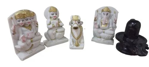 Marble Painted Shiv Parivar Statue