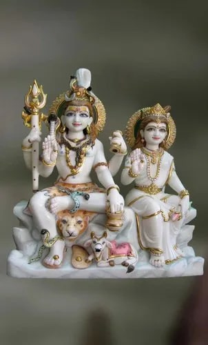 Marble White Shiv Parivar Statue, for Worship, Temple, Pattern : Painted