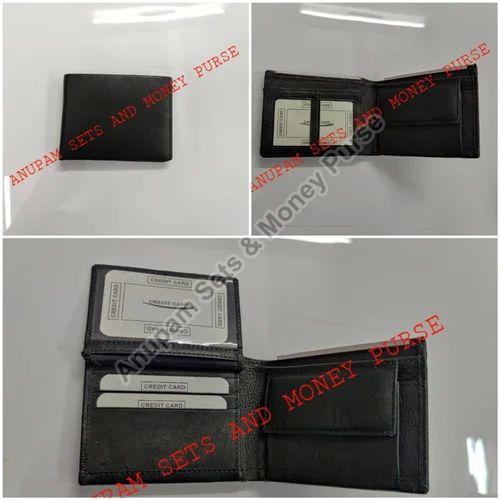 Mens Black Leather Wallet, Design Type : Plain