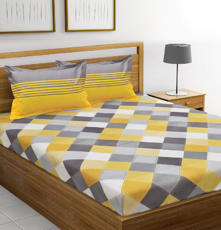 Printed Polyester Double Bedsheet, Feature : Anti Wrinkle, Anti-Shrink