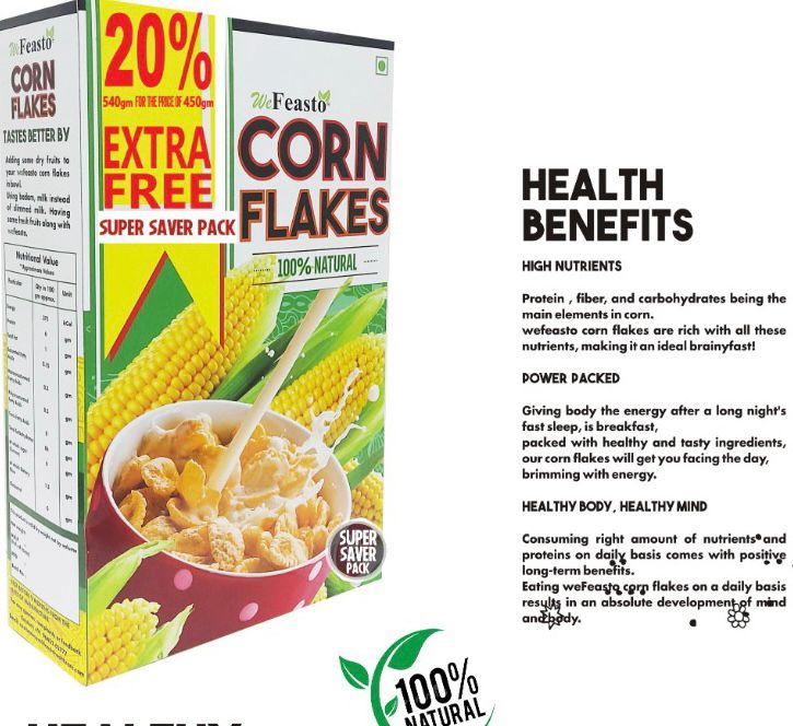 Corn flakes wefeasto, for Breakfast Cereal, Certification : FSSAI