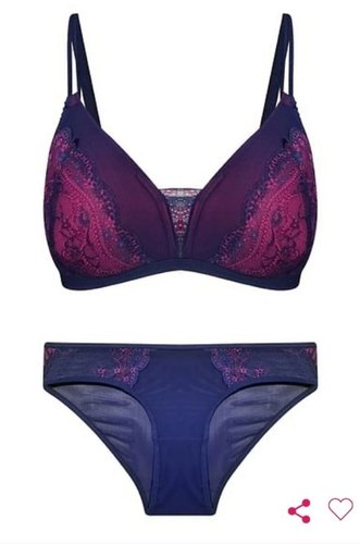 Net and Cotton Bra Panty Set, Pattern : Printed, Color : Multiple