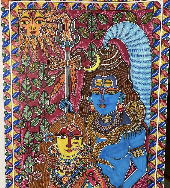 Shiva Parvati Madhubani Paintings, for Pooja Room Decoration, Style : Portrait