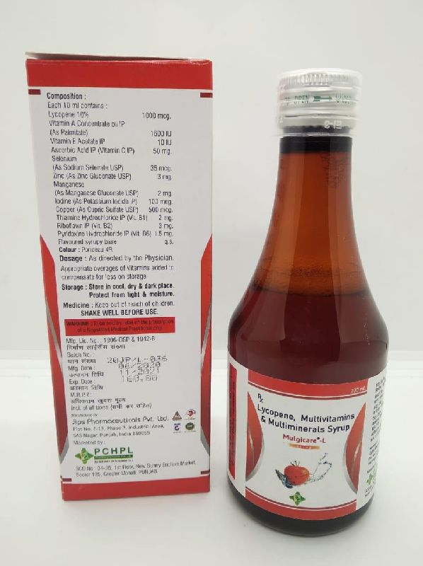 Lycopene multivitamin multimineral syrup, Packaging Type : Bottle