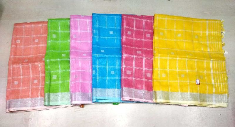 Linen Silver Zari Border Saree