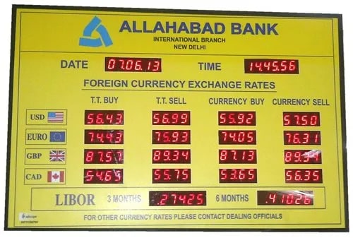 Allahabad Bank Exchange Rate Display Board, Size : 2x3 Feet