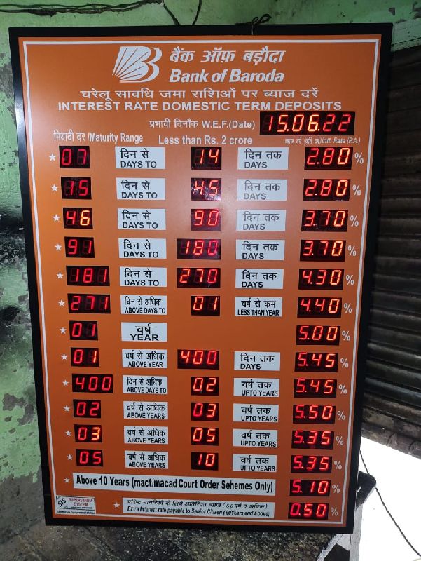 Bank of Baroda electronic interest rate board