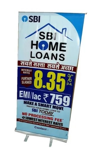Rectengular SBI Home Loan Roll Up Standee, for Advertising, Color : Multi Color