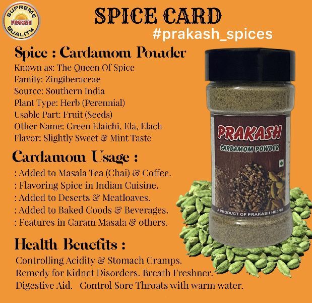 Prakash Cardamom Powder 80gm Pack, Packaging Size 80m, INR 300INR 499