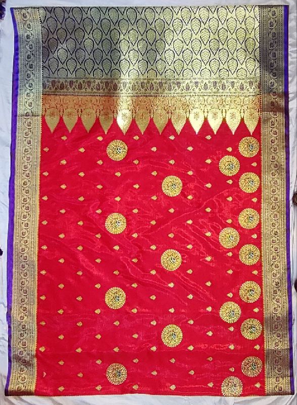 Banarasi Satin Laccha Diamond Work Saree