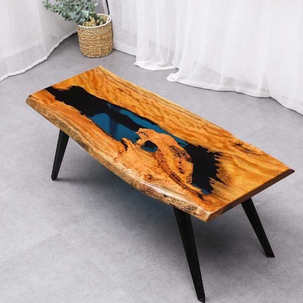 Rectangular Polished Epoxy Wooden Table, Color : Brown