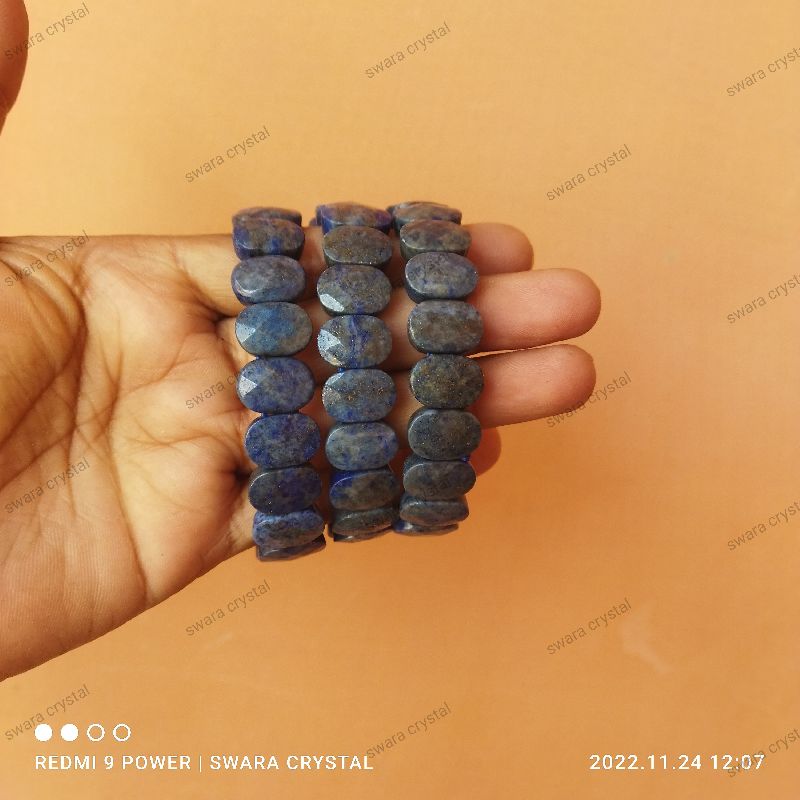 Polished Oak Wood lapis lazuli bracelet, Technics : Handmade