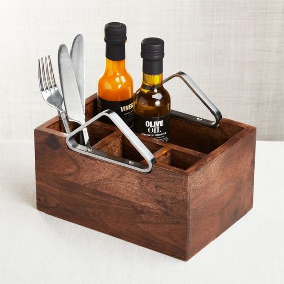 Wooden Cutlery Holder With Handle, for Kitchen, Feature : Fine Finished