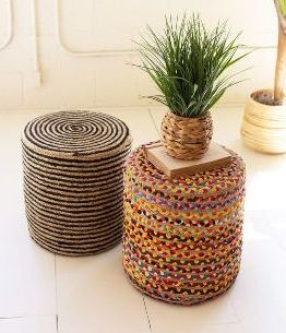 Plain Pure Cotton Handmade Pouf Stool, Feature : Comfortable, Eco-friendly