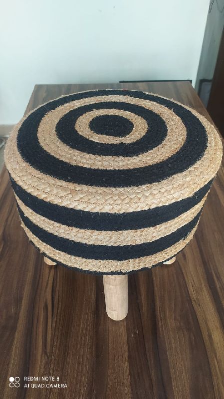 Plain Wood Jute Pouf Stool, Color : Brown