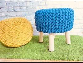 Wood Knitted Pouf Stool, Shape : Round