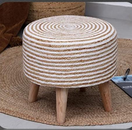 Wood Modern Pouf Stool, Seat Material : Jute