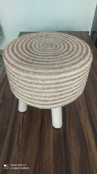 Wooden Pouf Stool, Seat Material : Jute