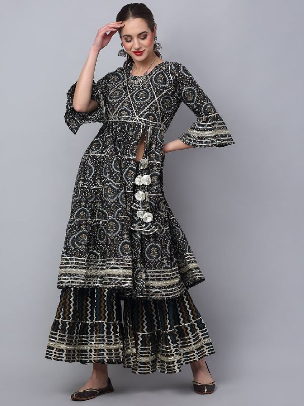 Cotton Flared Kurti with Sharara