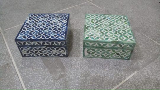 Square Set of 2 Bone Inlay Box, for Decoration, Pattern : Printed
