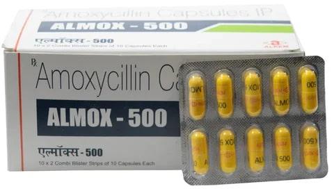 Almox 500 Amoxicillin Capsules, Packaging Type : Box