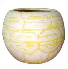 Round Ceramic Yellow White Flower Pot, for Outdoor Decoration, Size : D=4 H=5 Inch