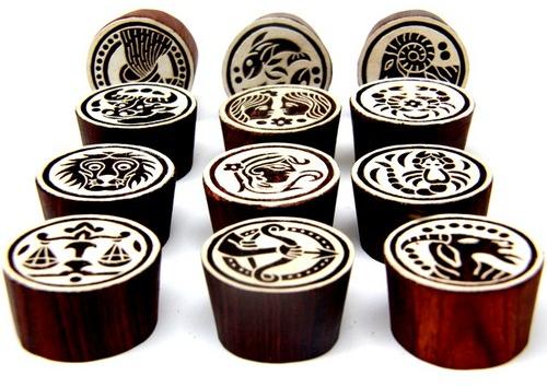 Zodiac Sign Wooden Stamp, for Textile Purpose, Color : Brown