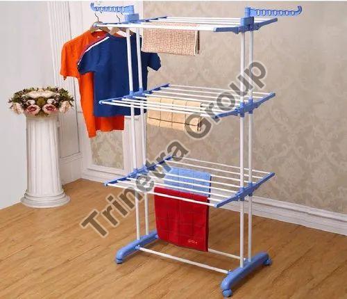 Stainless Steel Cloth Rack, Color : White Blue