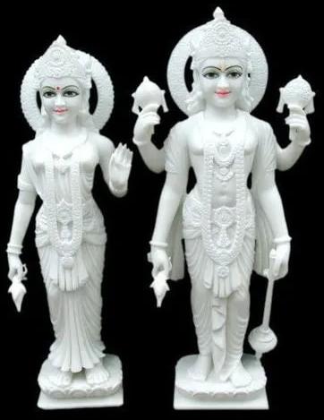 Marble Vishnu Laxmi Statue, for Worship, Temple, Pattern : Carved