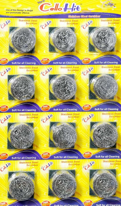 Round Combo CelloHit Stainless Steel Scrubber, for Surface Cleaning, Utensils Cleaning, Color : Silver