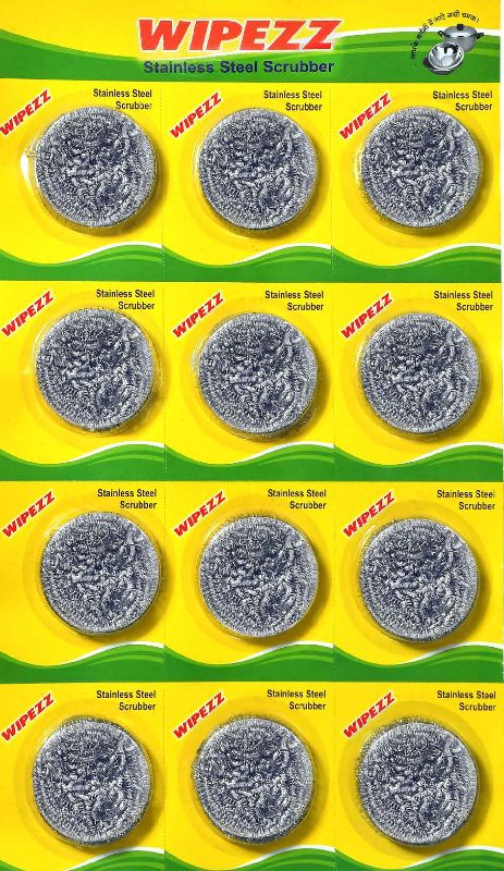 Round Wipezz 20 gm Stainless Steel Scrubber, for Surface Cleaning, Utensils Cleaning, Color : Silver