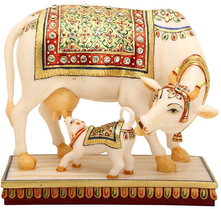 Polished Marble Cow Statue, for Shiny, Dust Resistance, Packaging Type : Thermocol Box