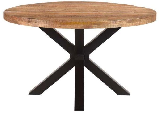 WOODEN TOP & IRON BASE ROUND DINING TABLE