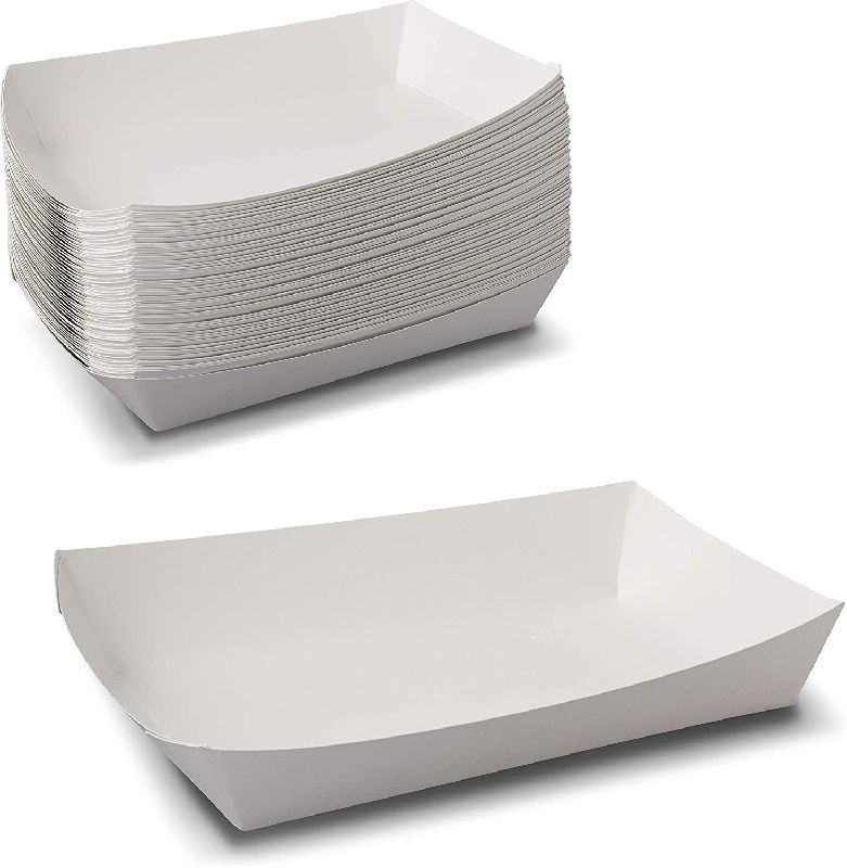 Rectangular White Paper Food Tray, Pattern : Plain