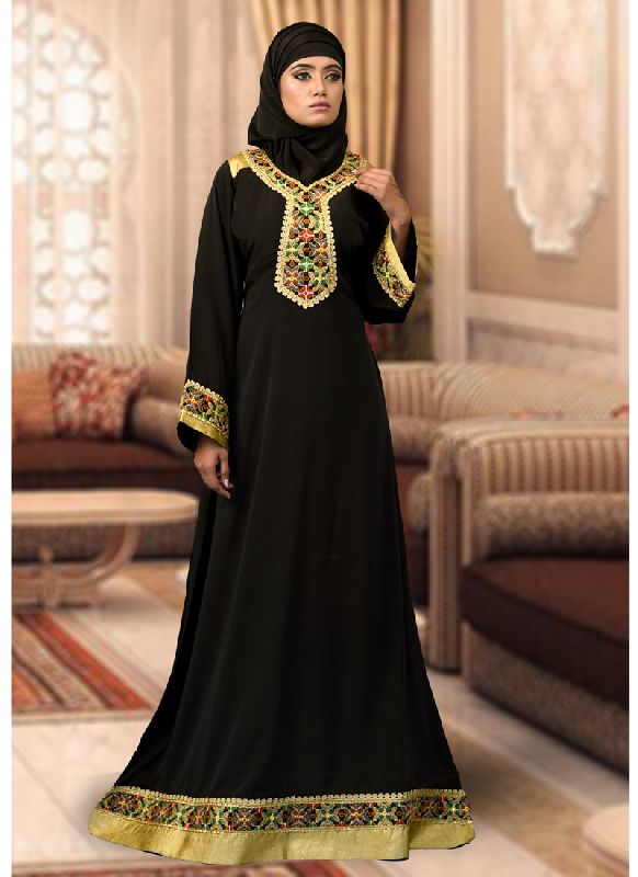 Crepe Black Abaya Maxi Dress