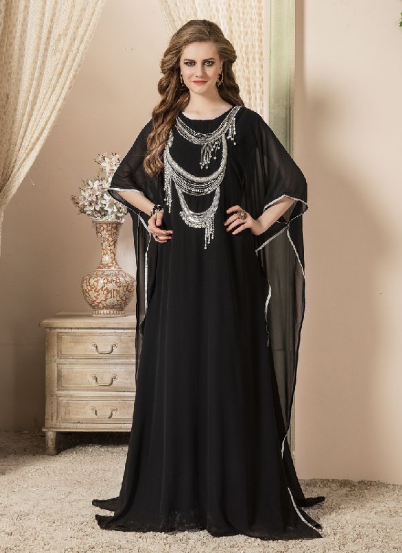 Designer Free Size Kaftan Dress, Color : Black