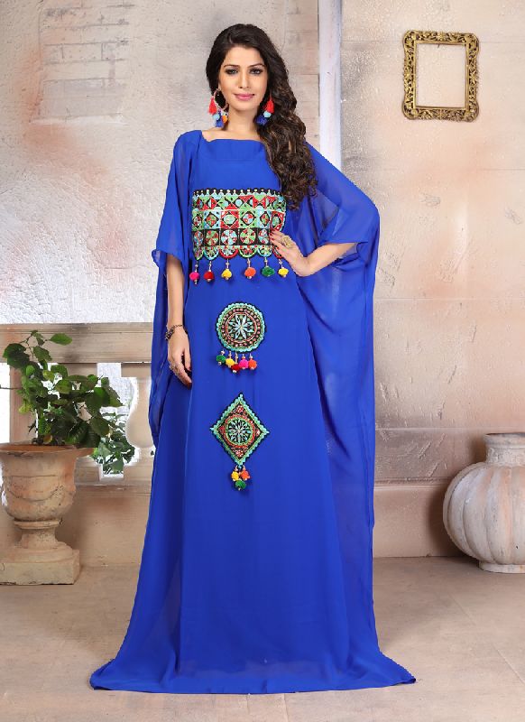 Georgette Islamic Kaftan Dress, Color : Blue