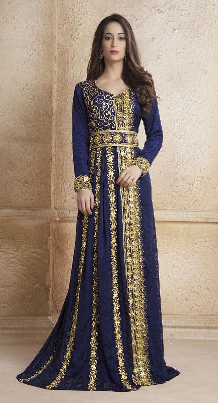 Gleaming Blue Party Wear Kaftan Dress, Sleeve Type : Full Sleeves