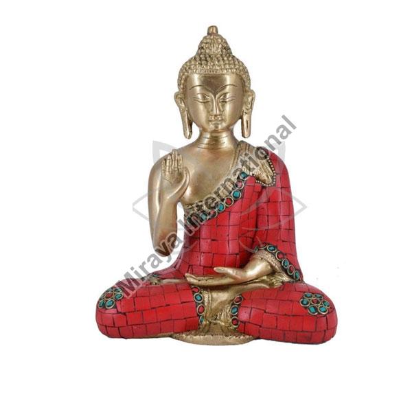 Brass Buddha Idol with Stone Work, for Worship, Packaging Type : Carton Box