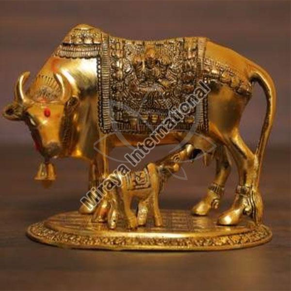 Brass Kamdhenu Cow Calf Statue, for Home Decor, Packaging Type : Carton Box